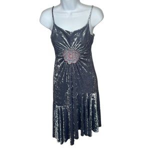 VTG y2k Velvet Crochet Dress Monkey Wear Strappy Gray Sz Small Fairy Whimigoth